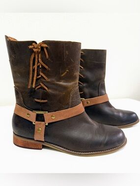 Latigo Thistle Men’s Brown Leather Harness Moto Boots Lace-Up Western Size 10M